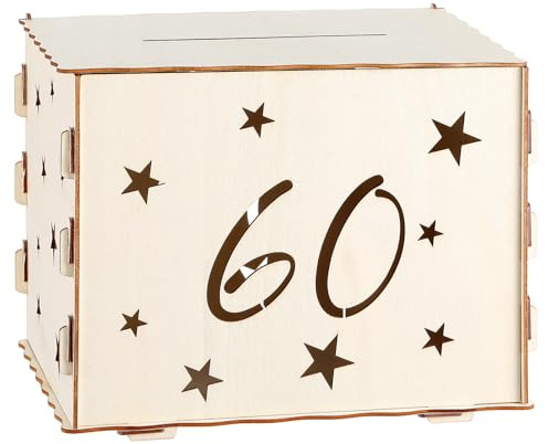 Namalu Kartenbox für 60 Geburtstag Geburtstagsurne Sparschwein Hollow Star Festliche Dekoration Geschenkkartenbox Klassischer Holzjackpot für Briefe Umschläge Geld