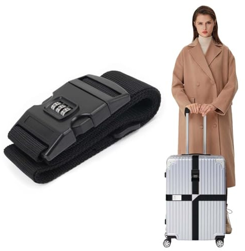 LACHT 1 sangles de valise de qualité supérieure, particulièrement attrayante et sûre, avec étiquettes à bagage, sangle de bagage idéale en croix, Avec verrouillage par mot de passe