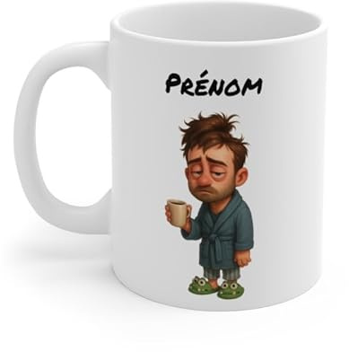 Teecustom Mug Personnalisable Homme Fatigué Café – Tasse Humour Matin 325ml avec Prénom – Cadeau Collègue, Papa, Geek Caféiné
