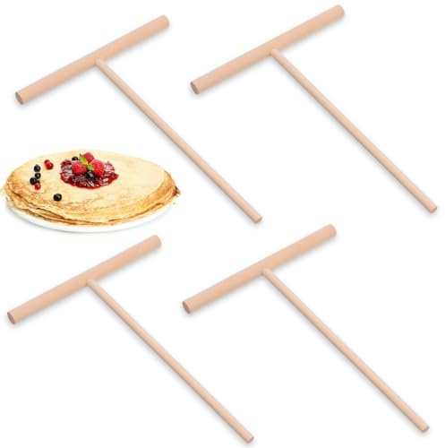 4-teiliges Teig-Verteiler für Crepes-Teig, 16 x 12 cm, T-förmige Stäbchen aus Naturholz für Roti und Teigmischung, Crêpe-Maker aus Holz, Pfannkuchenformer, passend fur jede Crêpe-Pfanne