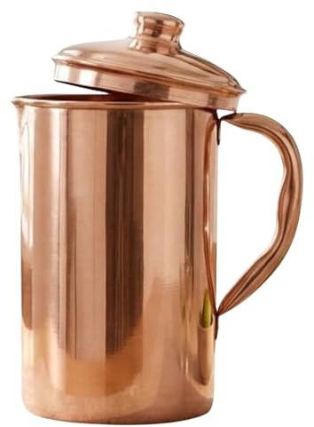 COPPAYA Pure Copper Pitcher for Ayurvedic Health Benefits, 1.5 Litre Handcrafted Water Jug with Matching Lid, Traditional Drinkware, Made in India