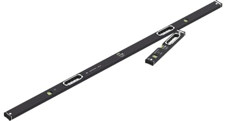 STABILA 196-2 Dark Shadow, 2-teiliges Wasserwaagen-Set: 183 cm | 40 cm, edle Anthrazit-Mattbeschichtung, extrasteifes Alu-Profil, stoßdämpfende Endkappen, integrierte Rutsch-Stopper, Made in Germany