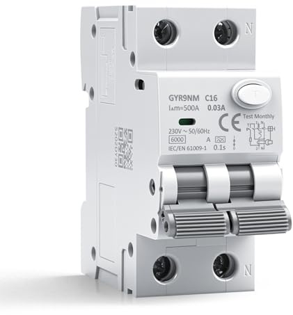 Disjoncteur différentiel 30mA 16A 1P+N type A interrupteur différentiel RCBO 6KA MCB disjoncteurs de courant résiduel AC230V Protection contre les surcharges et les courts circuits GYR9NM