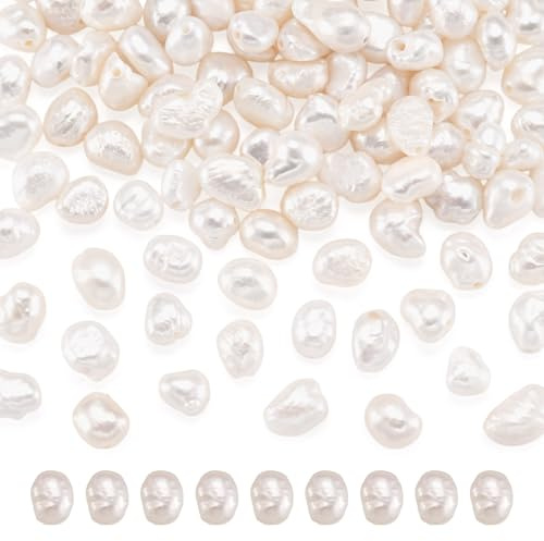 Cheriswelry 100 perle coltivate bianche da 4-6 mm, perle d'acqua dolce barocche naturali su due lati, lucide, perline distanziatrici per la creazione di gioielli e braccialetti