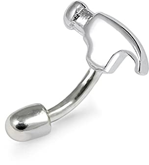 Monster Piercing Martillo doméstico Liso de de Ley con Piercing de Barra de ceja Tipo plátano de Acero quirúrgico Calibre 16