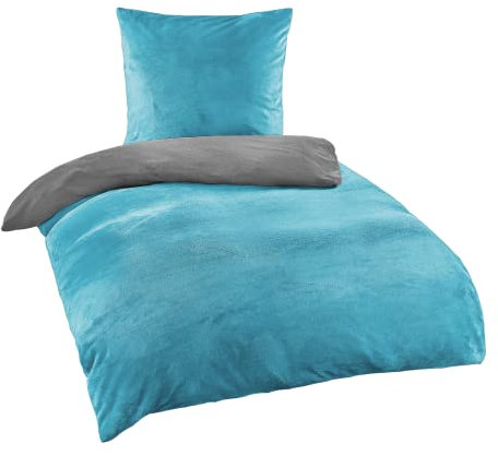 BaSaTex Winter Bettwäsche Cashmere Touch 100% Microfaser Uni und Uni Wende in 4 Größen und 8 Farben, 135x200 80x80 cm Stahlgrau Petrol