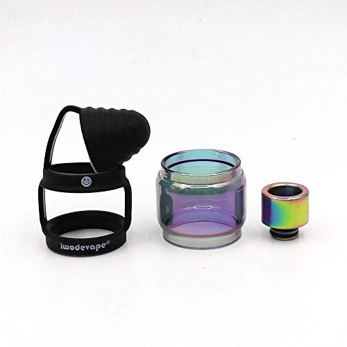 Tubes de rechange 3 en 1 et anneaux en silicone pour vapoteuse et 810 Drip Tip Rainbow pour TFV12 Prince (verre arc-en-ciel) + embout Drip Tip 810 + bande Vape (noir)