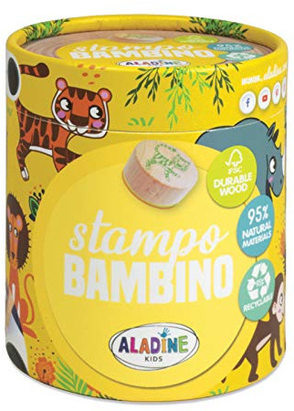Stempelset für Kinder, Stampo Bambino, Safari, 8 Holzstempel mit Stempelkissen