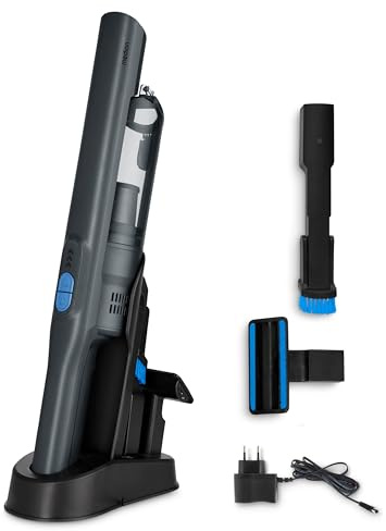 MEDION Handstaubsauger (Akku, kabellos, BLDC-Motor, Mini Staubsauger für Auto, HEPA-13 Filter, Filterung von Staub und Allergenen, Starke 20 kPA Saugleistung, Ladestation, MD12057) grau