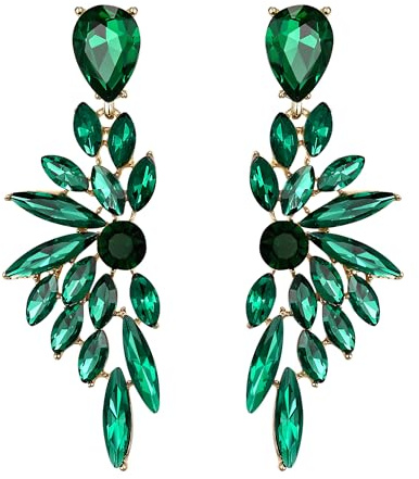 Clearine Boucles d'Oreilles Pendant Femme Cristal Pendentif Forme Aile Strass Mariage Cadeau Ton d'Or Vert