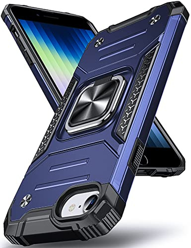 DASFOND Fodral, kompatibelt med iPhone SE 2020, iPhone 8/7/6S/6, stötskydd av militär kvalitet, fodral med 360 graders roterande metallring [magnetiskt stativ], blått