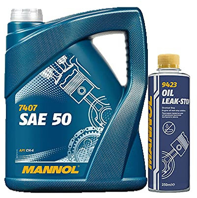 5l, MANNOL 7407 SAE 50 API CH-4 + Oil Leak-Stop Öl Verlust Zusatz 250ml