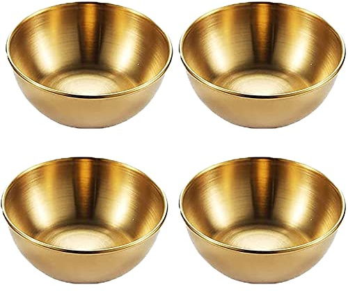Colrid 4 Stück, Runde Saucenschalen, Snackschalen, Kleine Schalen, Edelstahl, Langlebig, Leicht zu Reinigen, Langlebig, Leicht zu Reinigen, für Ketchup, Snacks, Sojasauce, Gewürze, Früchte (Gold)