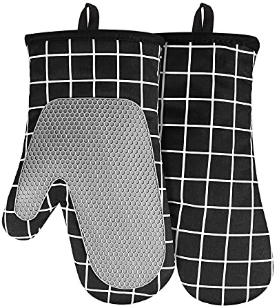 Acxilexy Ofenhandschuhe Hitzebeständige, Küche Topfhandschuhe mit Silikon und Baumwollfutter Anti-Rutsch Design, Quadratischer Spleiß Backhandschuhe, Kochhandschuhe für Kochen, Backen, Grillen