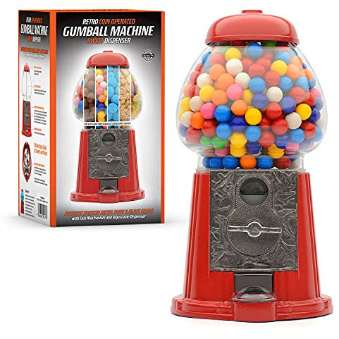 CKB LTD Distributore di caramelle a gettoni, grande dispenser vintage per dolci, cioccolatini rotondi, chewing gum, snack, dolcetti, noci e frutta secca, gumball salvadanaio, Altezza 28 cm, Rosso