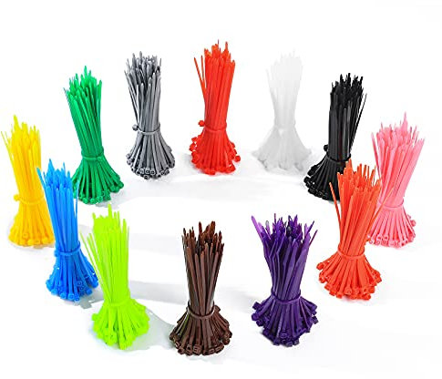 1200 Pièces Attaches de Câble Colorées, 3 mm x 100 mm Serre-câbles Nylon Fixation Autobloquantes, Cable Mangament pour Maison, Bureau, Jardin, Garage, Atelier, 12 Couleurs Différentes