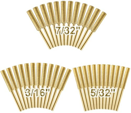 36pcs High Hardness Diamond Chainsaw Sharpener, Durable Emery Made, Easy to Install, 3 Sizes Titanium Plated Sharpening Wheels for Chainsaw Sharpener, 12 Pcs Each Size(5/32'', 3/16'', 7/32'')