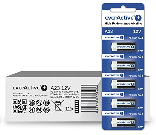 everActive A23,12 V, 55 mAh, Batterien, Alkaline, MN21, V23GA, LR23A, MS21, 60 Stück – 12 Blisterkarten