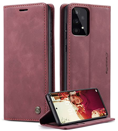 CaseMe für Samsung Galaxy A53 Hülle, Magnet Leder Klapphülle Stoßfest | Retro PU Leder, 2 Kartenfach, Standfunktion, Schutzhülle, Flip Case, Handyhülle für Galaxy A53 5G 6,5'', Weinrot