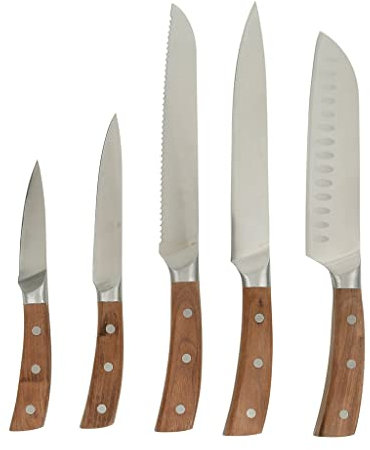 Gers Equipement Set Coltelli da Cucina con Manico in Legno di Nocciola, Lama in Acciaio Inox, 5 Pezzi