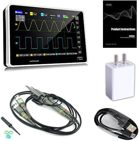 BuyWeek Oszilloskop 2 Kanal, Digitales Touchpanel Oszilloskop mit USB-Kabel, 100M Bandbreite,1GSa/s Probenahmerate, 7 Zoll Farb TFT LCD Display