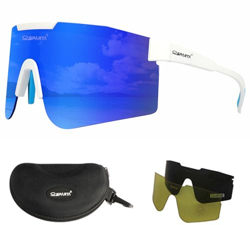 OUTDOORSPARTA Polarisierte Sport Sonnenbrille mit 3 Wechselgläsern, Fahrradbrille, Baseball Golf Fahren Sonnenbrille