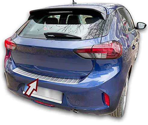 RECAMBO Ladekantenschutz Edelstahl kompatibel für OPEL Corsa F | BJ 2019-04/2023 - matt gebürstet mit Textur - Styling und Schutz für die Stoßstange