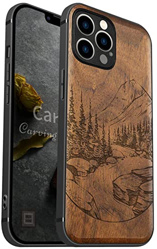 Carveit Holz Hülle für iPhone 12 Pro, Nussbaum-Naturlandschaft | Cover kompatibel MagSafe [Holz und TPU Silikon Hybrid Hull] Magnetisch Case für iPhone 12 Pro Handyhülle
