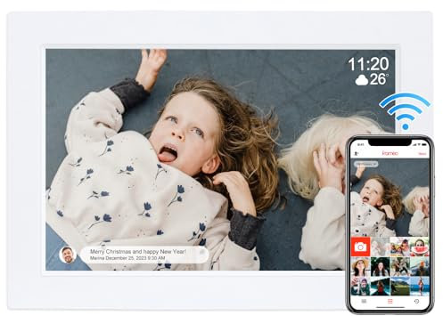 Digitaler Bilderrahmen 10,1 Zoll WLAN Elektronischer Fotorahmen 1920x1200 Hochauflösend IPS Bildschirm, Automatischer Rotation, Teilen von Bildern, Musik, Videos, Geschenk (weiß)