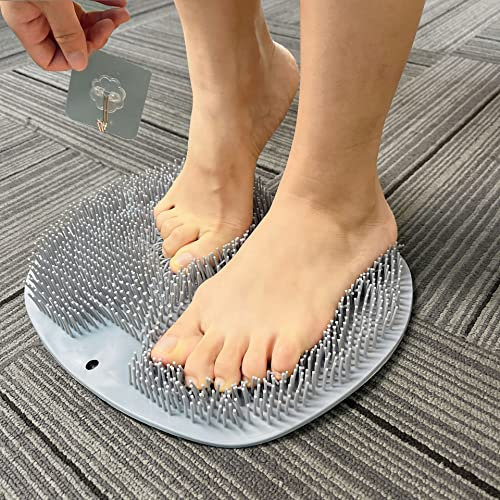 SZZYXD Tapis de douche exfoliant pour pieds de douche, tapis de bain exfoliant, tapis de lavage mural antidérapant avec ventouses pour homme et femme (gris)