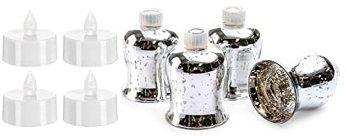 Novaliv 4X Teelichtaufsatz Silber Ø 6 cm mit 4 LED Teelichtern Glasaufsatz für Kerzenleuchter Kerzenständer Glas Adventskranz Teelichthalter Stabkerzenhalter Weihnachten Adventskerzenhalter Teelicht