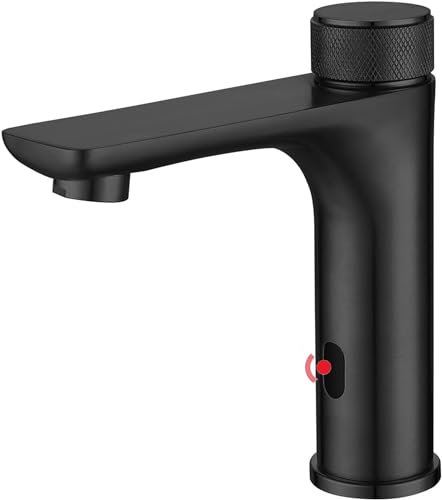 XJTNLB Infrarot Badarmaturen Mischbatterie Waschtischarmatur Infrarot Sensor, Induktion Badarmatur Waschtisharmatur Einhebelmischer für Badezimmer, Schwarz