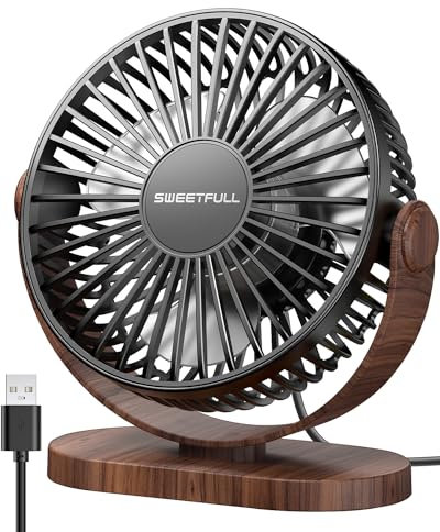 SWEETFULL USB Ventilator, Mini Ventilator Klein Tischventilator Leise, 3 Geschwindigkeiten Desk Fan, Lüfter Einfach zu Tragen für Büro, Zuhause und im Freien