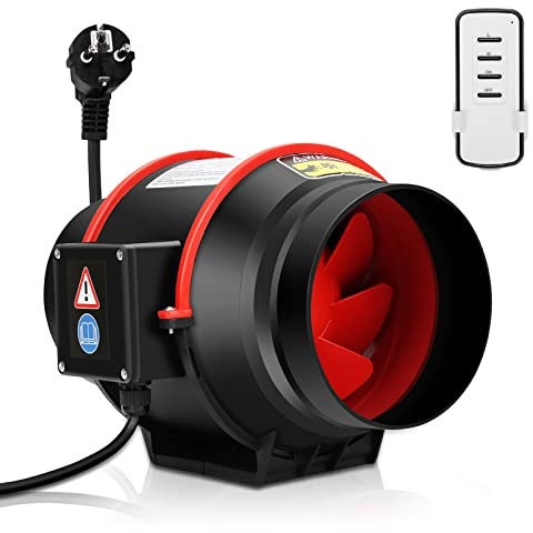 Izrielar Ventilatore assiale a tubo con telecomando,150 mm Ventilatore da Bagno 2 velocità 540m³/h Aspiratore, Ventola di aspirazione in linea per bagno, serra, garage