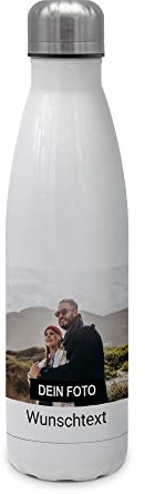 PhotoFancy® - Personalisierte Trinkflasche - Thermo-Trinkflasche mit eigenem Foto selbst gestalten - Thermosflasche aus Edelstahl - Layout und Größe wählen (1 Bild + Text, 500 ml)