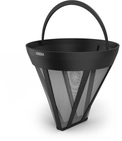 XAVAX | Filtro Reutilizable Universal para Café (Filtro para Cafetera, Tamaño 1x4, Malla Acero Inoxidable, Hasta 4 tazas de 200 ml, Apto para Lavavajillas) Color Negro