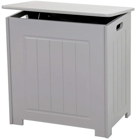 Homme Concept – Wooden Laundry Basket with Lid, Laundry Bin, Laundry Storage, Bathroom Floor Storage Cabinet, Bathroom Organiser, Laundry Hamper baskets, Crisp Finish. (Grey)