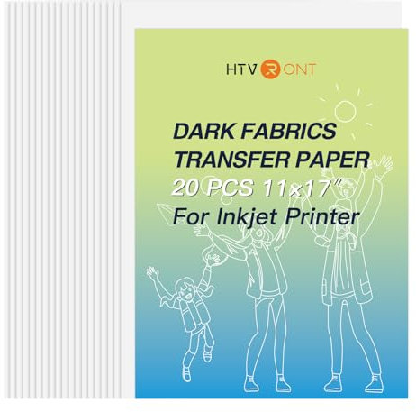 HTVRONT Wärmetransferpapier für dunkle T-Shirts, 20 Stück, 27,9 x 43,2 cm, Transferpapier zum Aufbügeln für Tintenstrahldrucker, einfach zu bedienen, bedruckbares Wärmetransfer-Vinyl, lebendige