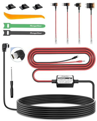 Range Tour Dash Cam Hardwire Kit, Hard Wiring Kit for Car Cam with Mini USB Port 4m Car Charger Power Cord 12V/24V to 5V Charger Cable with 4 Power Fuses Tap Adapters for Dashcam