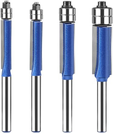 Set di Punte per Rifinitura a Filo, Doppio Cuscinetto, Gambo da 6 Mm, 4 Pezzi, Fresa Diritta, Strumento Professionale per la Lavorazione del Legno, con Scatola, per Carpenteria