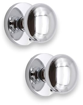 Infinity Decor Pair of Polished Chrome Solid Brass Victorian Round Mortice Door Knobs - Pull Handles Set for Internal and External Doors