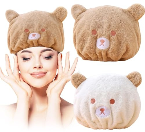 EOUIAV 2 Stück Mikrofaser-Haar-Handtuch, Turban Haartrockner Handtuch, wasserabsorbierend, Kinder Turban Haartrockentuch, schnell trocknendes Haartuch, für Damen, Erwachsene oder Kinder, Mädchen