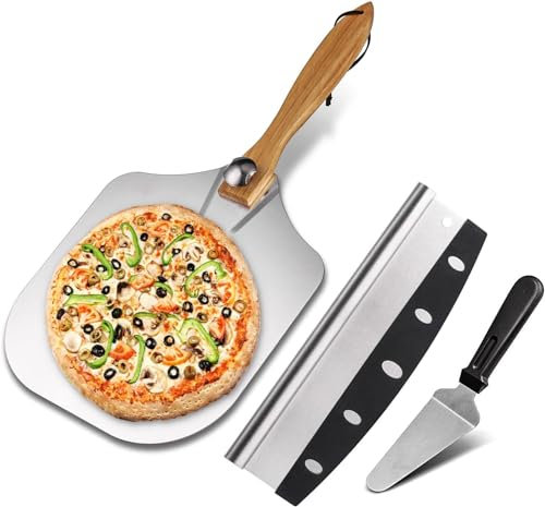 HOUSEASSIST Pizzaschaufel aus Metall, Pizzaschaufel, 30,5 x 35,6 cm, mit faltbarem Griff, Aluminium-Pizzaschaufel-Set für Teig, Brot und Gebäck