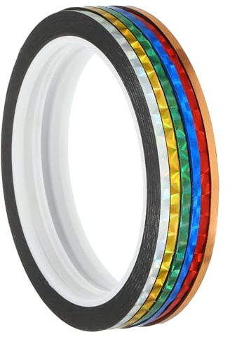 PATIKIL Cinta Prisma de 0,12 Pulgadas x 55 Yardas, Paquete de 6 Autoadhesivas Reflectantes Metalizadas Holográficas para Decoración de Pared, Multicolor