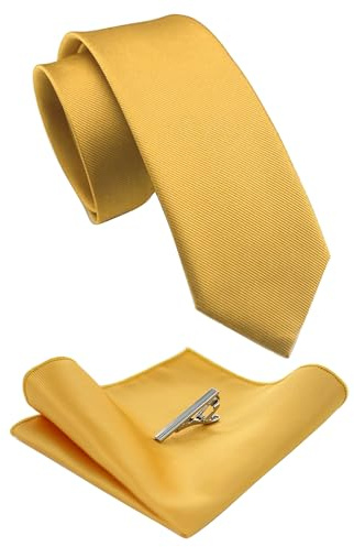 JEMYGINS Schmale Herren Krawatte und Einstecktuch krawattenklammer Set 6cm