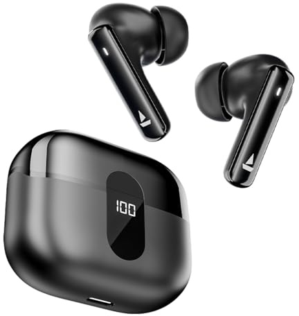 boAt Airdopes 121 Pro Plus, 100HRs Battery, 4Mics ENx, 50ms Low Latency, Fast Charge, LED Display, IPX5, v5.3 Bluetooth TWS Earbuds with Mic (Black)