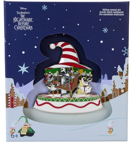 Loungefly Disney NBC Christmas Town Carosello scorrevole 7,6 cm scatola da collezione Pin