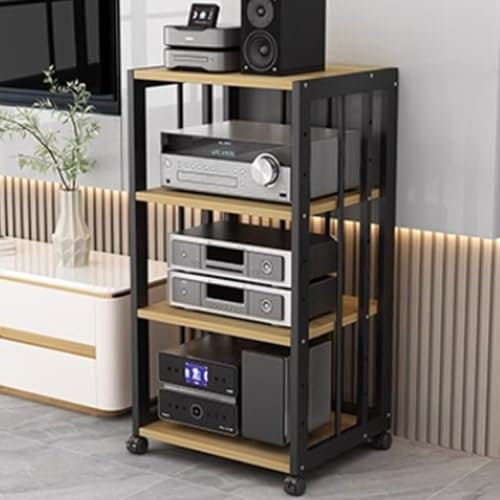 ZIUSFAC Audio Meuble Rack HiFi Appareils DAC Armoire De Composants Support AV Media Meuble Chaine 2/3/4/5 Couches Tour De Support Audio avec Étagères Réglable - Blanc(Black+Walnut,4 Tier)