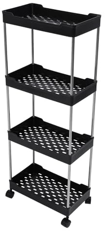 4-stufiger Rollwagen-Organizer, 13,6 X 7,6 X 1,8 Zoll Rollwagen mit Rädern und Rollen-Aufbewahrungswagen, Leichter Allzweckwagen-Aufbewahrungswagen für Kinderzimmer, Küche, (Black)