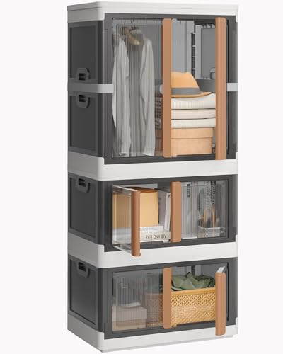NETEL aufbewahrungsbox mit deckel groß,180L und 2x94L plastik ordnungsboxen kleiderschrank, stapelbare aufbewahrungsboxen mit tür, faltbare aufbewahrungsbox mit rollen,Stahlrohr und 5 Kleiderbügel